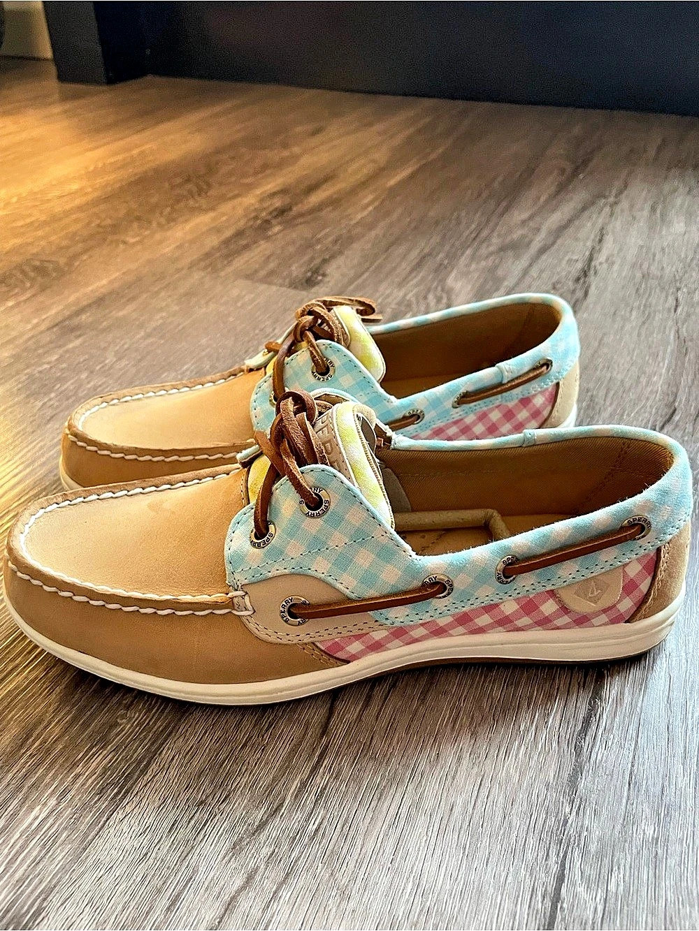 Sperry Gingham Boat Shoes Blue & Pink US 6.5